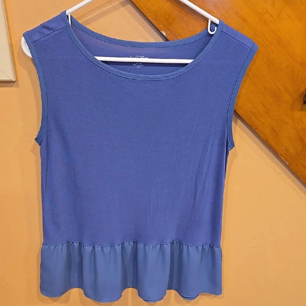 Ann Taylor Blue Sleeveless Peplum Tank Top